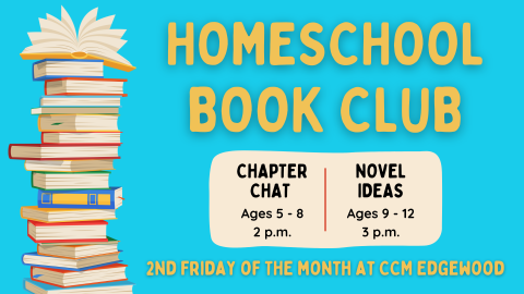 Homeschool Book Club logo with stack of books on blue background