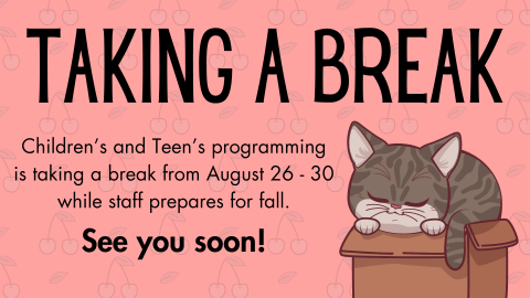 Picture of Kitten on pink background with dates for programming break