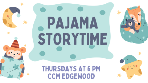 Pajama Storytime logo with sleepy animals