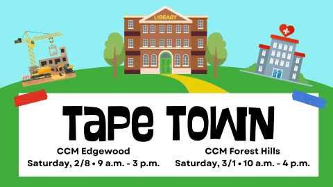 Tape Town logo with town buildings