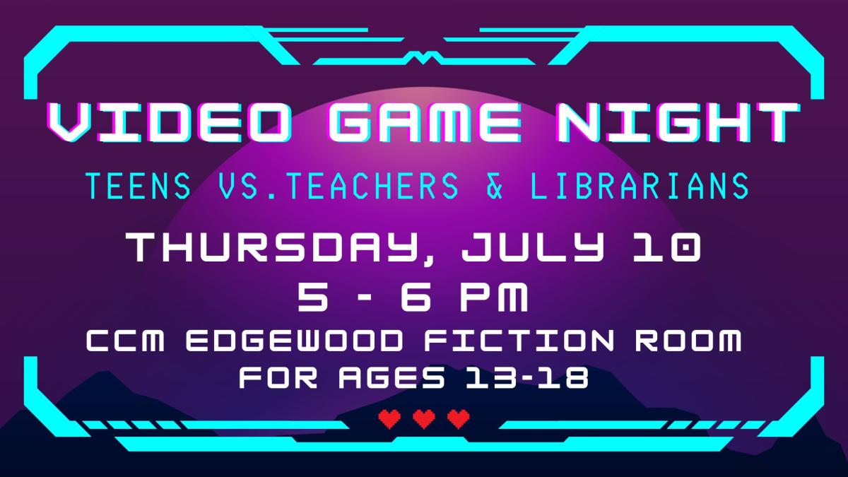 Image shows program information in a video game menu display format with a purple background